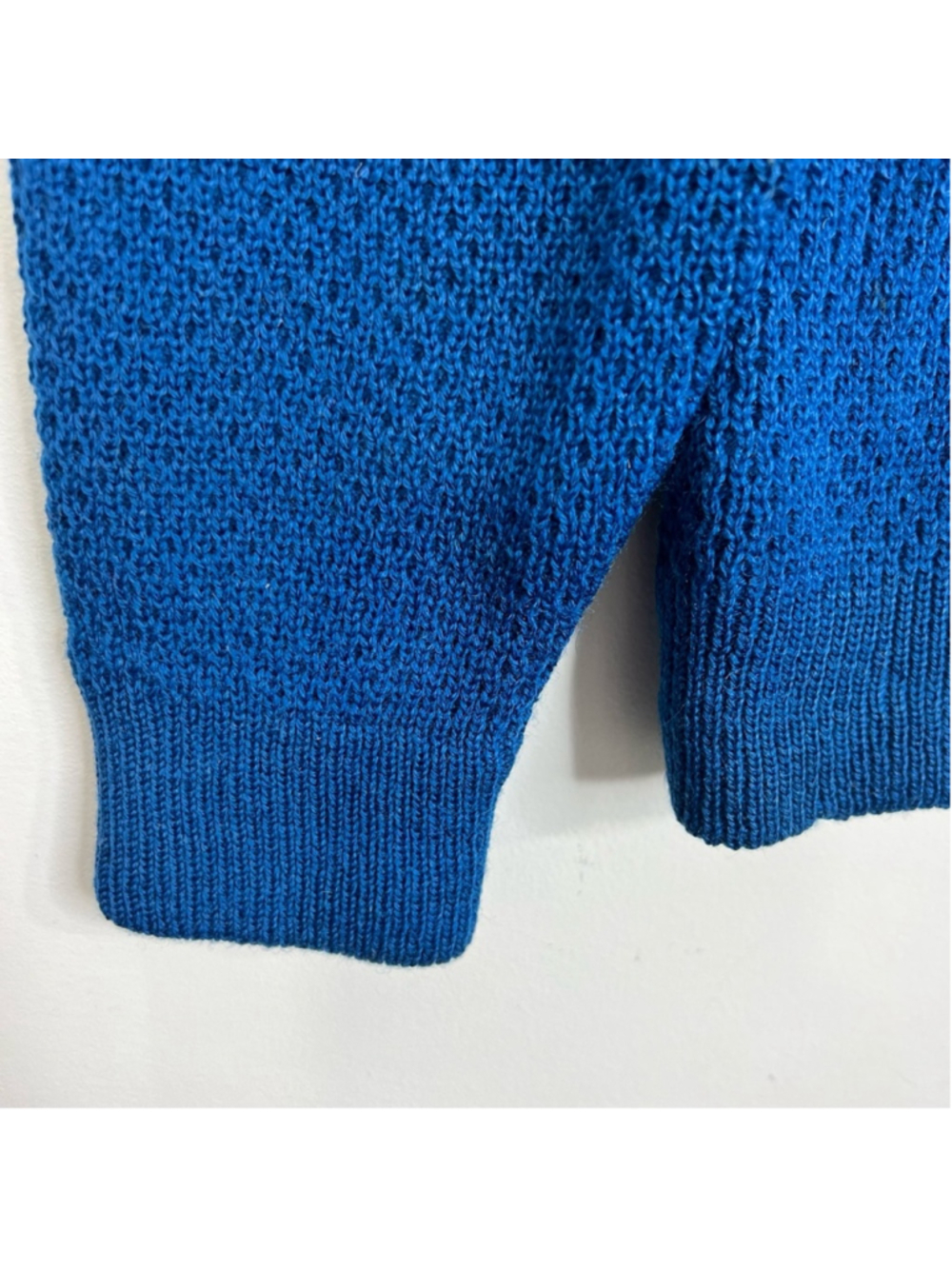 Vintage 50s 60s pure wool cobalt blue cable knit grandpa cardigan sweater L - Picture 6 of 13